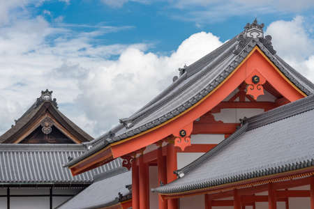 Kyoto, Japan - September 14, 2016: Combination of several roofs at the Imperial Palace. Set against partly blue skies and big white clouds.のeditorial素材