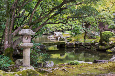 Kyoto, Japan - September 16, 2016: View of the Hojo Garden at Chion-in Buddhist temple. Pond,...