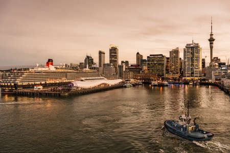 Auckland, New Zealand - March 6, 2017: Queen Victoria Cruise ship operated by Cunard Lines in harbor...