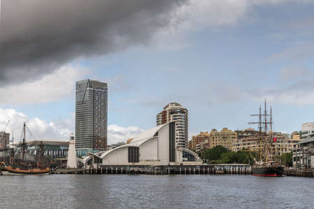 Sydney, Australia - March 24, 2017: National Maritime Museum building facade under cloudscape at...