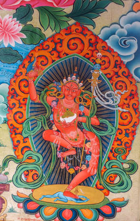Coorg, India - October 29, 2013: Inside Padmasambhava Vihara of Namdroling Buddhist Monastery....