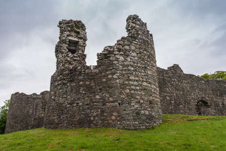 Torlundy, Scotland - June 11, 2012: Ruins of Natural Stone ramparts With Comyn Tower of Inverlochy...