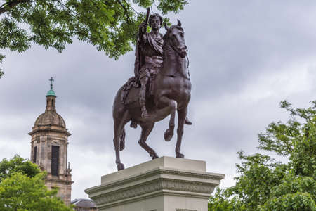Glasgow, Scotland, UK - June 17, 2012: Closeup of Prince William III equestrian bronze statue on...