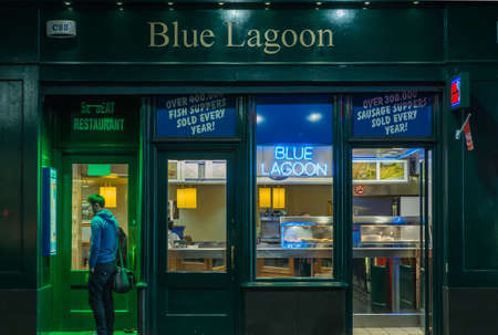 Glasgow, Scotland, UK - June 17, 2012: Argyle Street under Central Station. Blue Lagoon dark green...