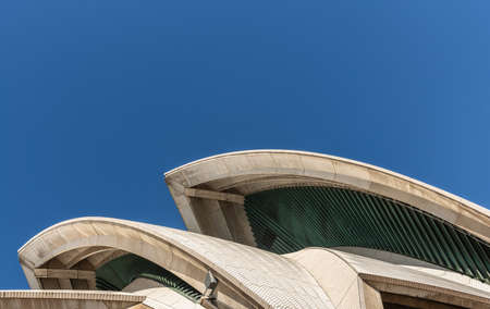 Sydney, Australia - February 11, 2019: Detail of white roof structure of Sydney Opera House against deep blue sky. 2 of 12.のeditorial素材