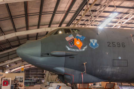 Darwin Australia - February 22, 2019: Australian Aviation Heritage Centre. Closeup of the cockpit of Boeing B-52 stratofortress bomber in hangar.のeditorial素材