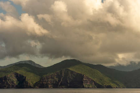 Rinca Island, Indonesia - February 24, 2019: Early morning. Closeup of Southside coast in Savu Sea...