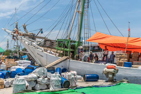 Makassar, Sulawesi, Indonesia - February 28, 2019: Paotere Old Port. The front part of Berkat...