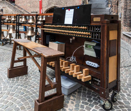 Bruges, Flanders, Belgium -  June 15, 2019: The brains and central part of the electronic Carillon...