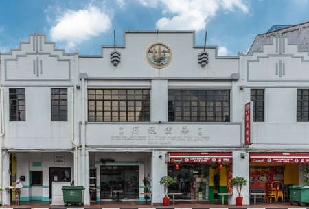 Singapore - March 22, 2019: Chinatown. Historic building of Oversea Chinese Banking Corporation Limited in South Bridge Road has also retail stores on ground floor.のeditorial素材