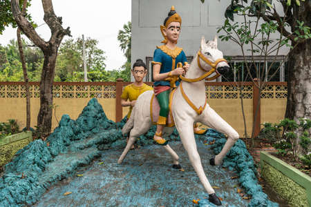 Bang Saen, Thailand - March 16, 2019: Wang Saensuk Buddhist Monastery. Group of colorful sculptures...
