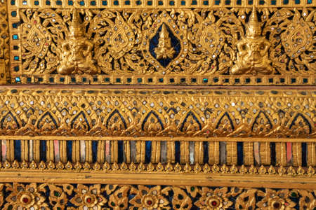 Bangkok city, Thailand - March 17, 2019: Royal Barge National Museum. Closeup of golden decorations on Royal Booth to be set on barge chosen by king.のeditorial素材
