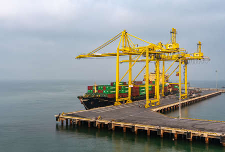 Da Nang, Vietnam - March 10, 2019: Tien Sa Port in Da Nang Bay. Sprinter Container ship, Panama...