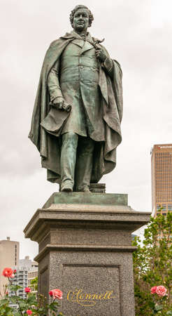 Melbourne, Australia - November 16, 2009: Frontal closeup of Green bronze statue of Daniel O Connell...