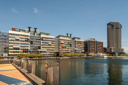 Melbourne, Australia - November 16, 2009: Wide shot of Colorful modern architecture of upscale...