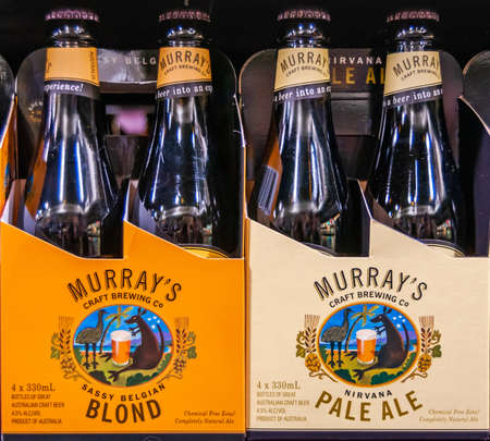 Melbourne, Australia - December 17, 2009: Murphy Liquor store. Closeup of display on shelf of...