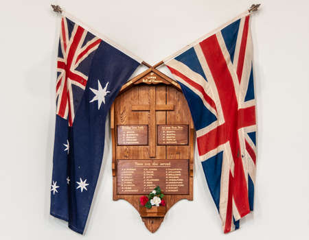 Richmond, Tasmania, Australia - December 13, 2009: Closeup of wooden Christian war memorial with...
