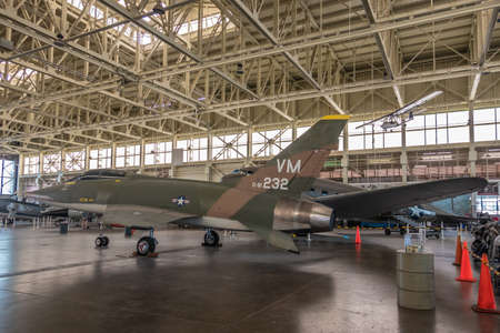 Oahu, Hawaii, USA. - January 10, 2020: Pearl Harbor Aviation Museum. Fighter jet VM 0-81 232 in...
