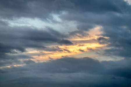 Hilo, Hawaii, USA. - January 14, 2020: Spectacular levening cloudscape with fire by sunlight in the...