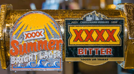 Brisbane, Australia - December 8, 2009: Castlemaine Perkins brewery. Closeup of ice covered tap...