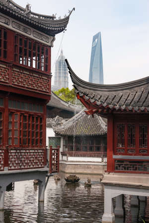 Shanghai, China - May 4, 2010: Yuyuan shopping streets. Traditional Chinese architecture houses on...