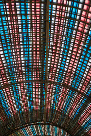 Wushan, Chongqing, China - May 7, 2010: Mini Three Gorges on Daning River. Closeup of pattern of red, blue and white colors in cover of sampan.のeditorial素材