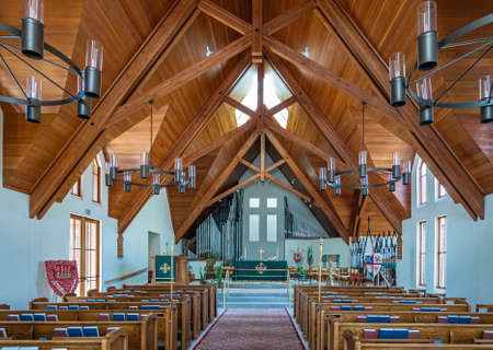 Los Olivos, California, USA - September 3, 2020: natural light shows interior of St. Marks in the...
