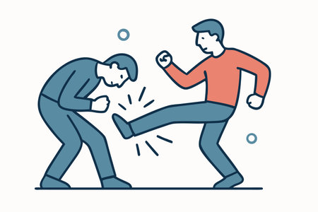 Two men fighting with each other. Vector illustration in thin line style.のイラスト素材