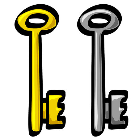 Keys cartoon isolated vector Old style gold and silverのイラスト素材