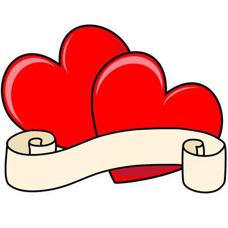 Pair of Valentines Heart with Scroll isolated vector graphicのイラスト素材