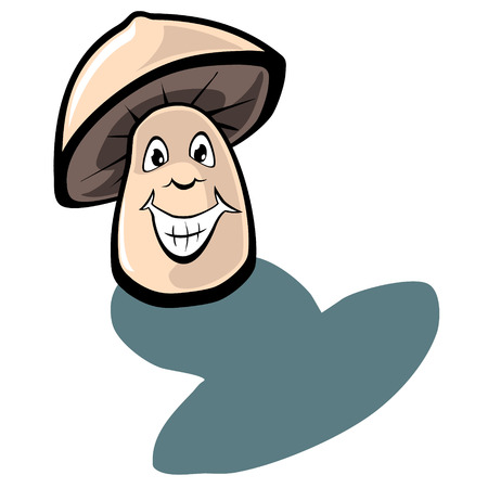 Cute Mushroom with happy smiling face and arms waving vector cartoonのイラスト素材