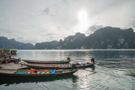 Wooden boat in the souther part of thailand in the cloudy day