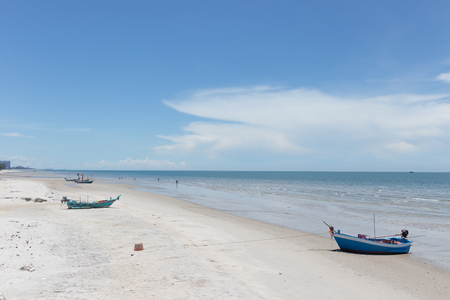 Beautiful sky and sea in the sunny day during the summer vacation in Thailand. The bright sunny day gives a cozy and relaxing feeling, it's a good day for doing activities outdoor along the beach and coastの写真素材