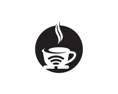 Coffee cup with wireless icon logo design vector templateのイラスト素材