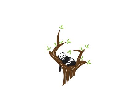 Cute panda in tree logo vectorのイラスト素材