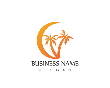 Coconute tree wave beach holidays logo vectorのイラスト素材