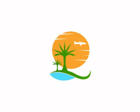 Summer Holiday With Palm Tree And Parasol On The Beachのイラスト素材