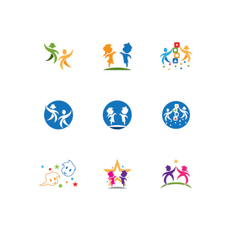 Happy Kids Logo Vector Template Illustrationのイラスト素材
