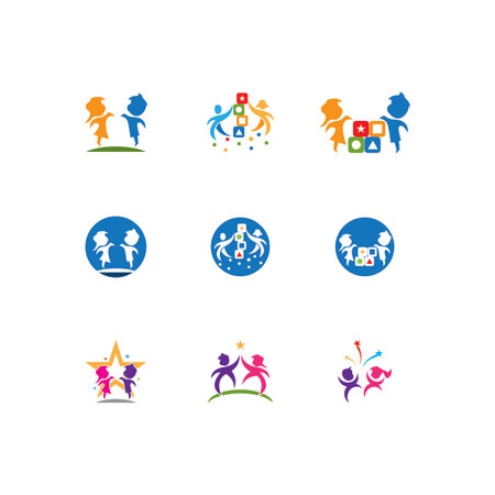 Happy Kids Logo Vector Template Illustrationのイラスト素材