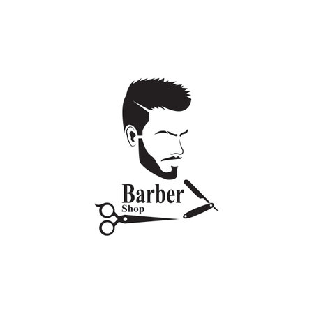 Barber Shop Hair Style Silhouette Vector Templateのイラスト素材