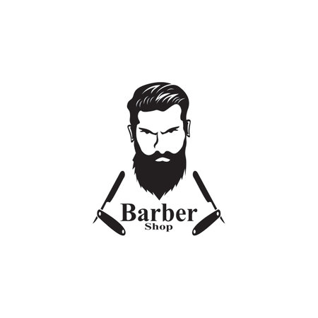 Barber Shop Hair Style Silhouette Vector Templateのイラスト素材