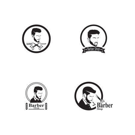 Barber Shop Hair Style Silhouette Vector Templateのイラスト素材