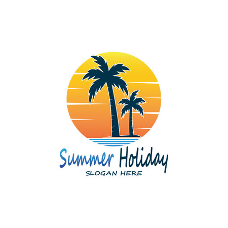Palm Trees Summer Holidays Logo Design Vector Template Illustrationのイラスト素材