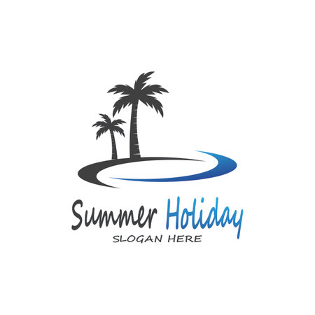 Palm Trees Summer Holidays Logo Design Vector Template Illustrationのイラスト素材