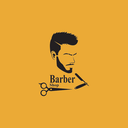 Barber Shop Hair Style Silhouette Vector Templateのイラスト素材