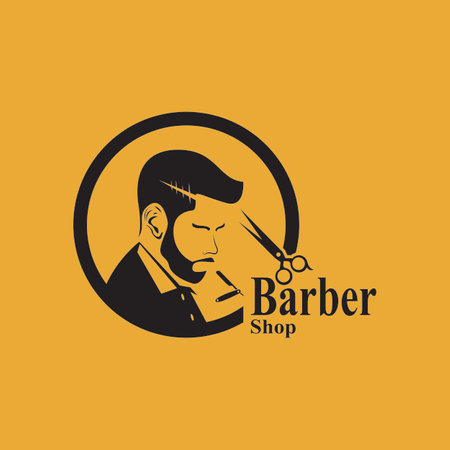 Barber Shop Hair Style Silhouette Vector Templateのイラスト素材