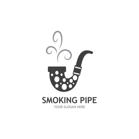Smoking pipe black and white contour drawing logoのイラスト素材