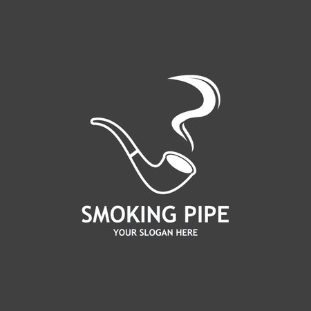 Smoking pipe black and white contour drawing logoのイラスト素材