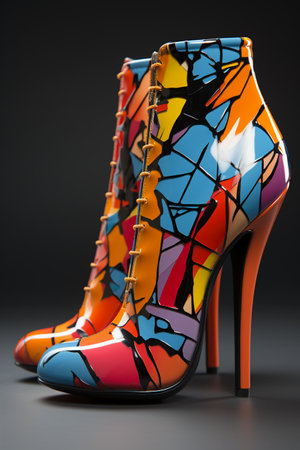 Colorful high heel women shoes on black background. Studio shot.の素材