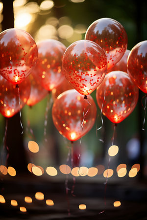 Red balloons with bokeh background, Valentine's day concept.の素材